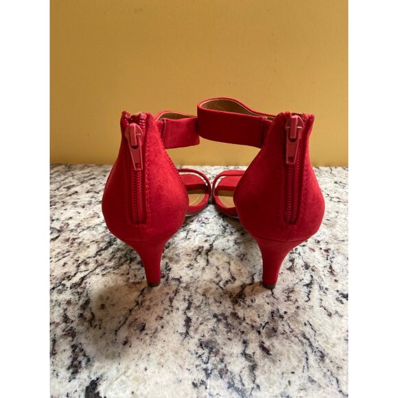 Style & Co  Ankle Strap Heels 7W Red Suede Paycee Block Sandals Date Night - Picture 6 of 8